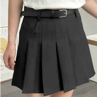 Chân váy nữ dáng ngắn xếp ly có túi kèm belt, Chân váy tennis nữ xòe có lót trong chất kaki đứng form V3240302 By Germe