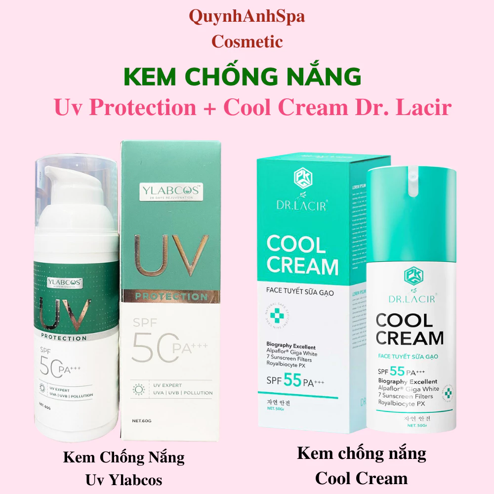 Kem Chống Nắng Uv Protection + Cool Cream, Kem dưỡng trắng da, kiềm dầu, lâu trôi Quynhanhspa20 50gr