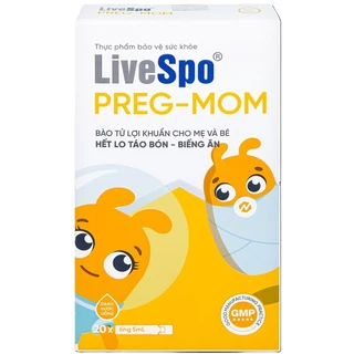 Men vi sinh cho Bé Táo Bón, Biếng Ăn, Rối Loạn Tiêu Hóa - LiveSpo PREGMOM 3 tỷ bào tử lợi khuẩn - Hộp 20 ống x 5ml