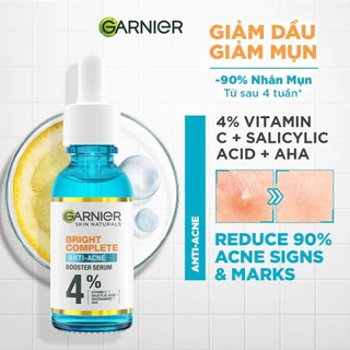 Dưỡng chất cho da dầu mụn Garnier Bright Complete Anti-Acnes Booster Serum 4% 30ml Loại bỏ mụn trứng cá