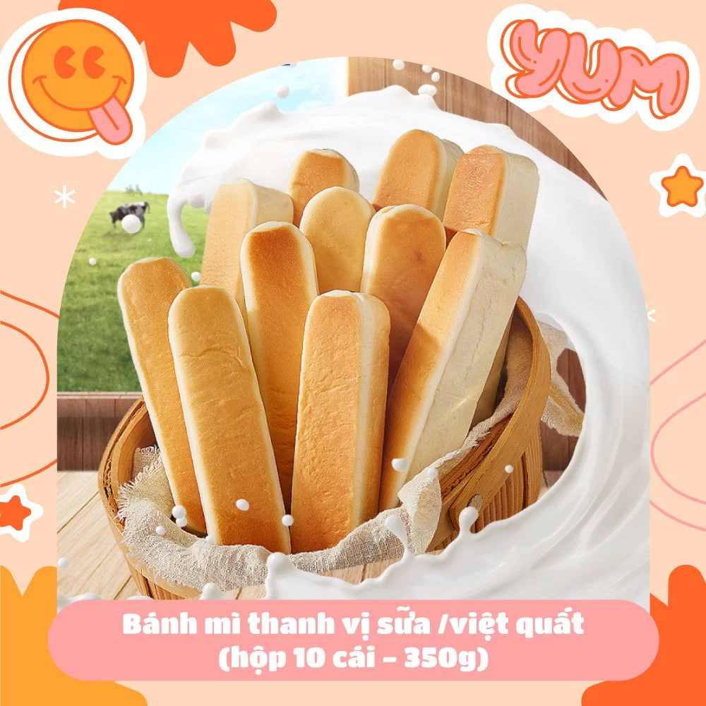 Bánh mì thanh 2 vị sữa trâu nguyên chất & hương việt quất Bánh mì ăn sáng ăn vặt ngon rẻ hộp 10 cái 350g