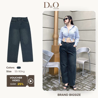 Quần Jeans Ống Suông Bigsize 54-80kg Quần Ống Rộng Lưng Cao Tôn Dáng Màu Xanh Rêu Đậm 3260 Không Giãn