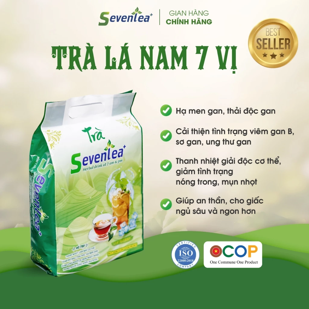 Trà Lá Nam 7 vị SevenTea thanh nhiệt, giải độc, mát gan hạ men gan, ngủ ngon an toàn thiên nhiên  gói 49 túi lọc