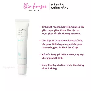 Kem dưỡng giảm mụn INNISFREE Bija Cica Balm EX 40ml làm dịu phục hồi da