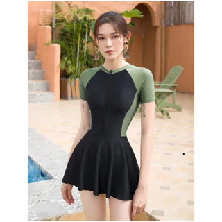 👙[SIZE M L Xl]đồ bơi 1 mảnh kính đáo phối dây kéo dành cho chị em thích kính đáo vẫn tôn dáng có sẵn mút có quần trong