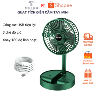 Quạt tích điện mini TOKI HOUSE quạt sạc tích điện cầm tay mini supper cổng sạc usb thông minh bảo hành 1 đổi 1 TK07