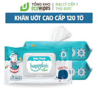 KHO THỦ ĐỨC_Khăn ướt trẻ em Happy Kids gói 120 tờ không mùi siêu tiết kiệm cho bé