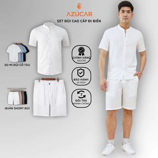 Bộ Đũi Cao Cấp AZÚCAR 4 - Quần short đũi + Áo sơ mi đũi cổ tàu, Siêu mát, lịch sự, thoải mái tối đa