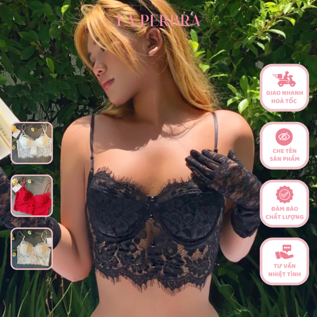 Áo Bra Ren Nữ Gợi Cảm Bralette 2 Dây Sexy LA PERBRA Corset Mềm Mại Đính Cúc Áo Lót Ren Có Gọng Nâng Ngực Mút Mỏng - B11