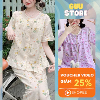 Bộ đồ ngủ nữ mùa hè mặc nhà pyjama cộc tay quần dài chất vải mềm mại họa tiết dễ thương DN55 - Guu Store