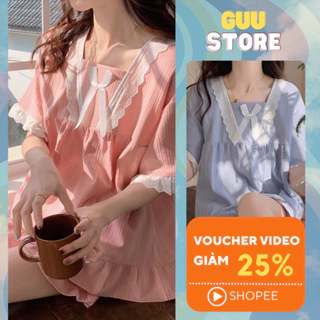 Bộ đồ ngủ tay ngắn phồng mùa hè nữ mặc nhà phối ren tiểu thư freesize dáng babydoll Min B - Guu Store