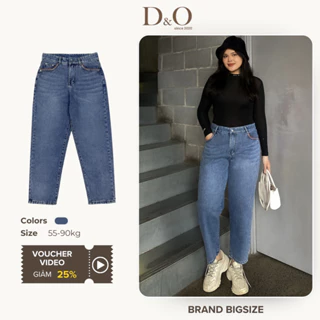 Quần Baggy Jeans Bigsize 54-88kg Quần Bò Baggy Lưng Cao Tôn Dáng Màu Xanh Đá Viền Túi 3220 Đứng Form Không Giãn