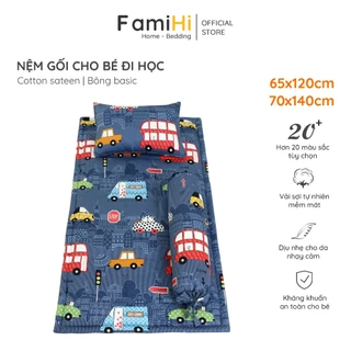 Nệm cho bé trai đi học mẫu giáo tiểu học vải Cotton Sateen Hàn Quốc FamiHi, nệm ô tô máy bay vũ trụ cho bé ngủ riêng.