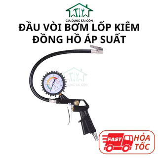 Đầu vòi bơm lốp ô tô xe máy kiêm đồng hồ đo áp suất lốp hàng chính hãng Deli