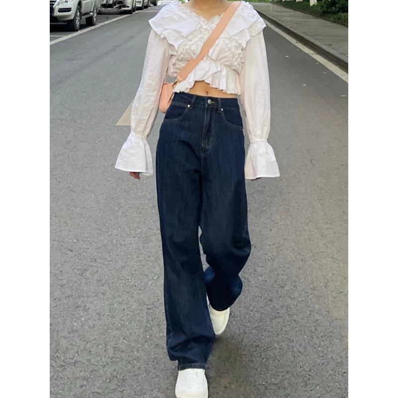 (Sẵn) Quần jeans nữ blue navy màu cá tính thời trang outfit năng động cá tính thời trang retro pháp