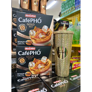 [Cafe phố] Ly kim cương 2 lớp maccoffee cafe phố Gold