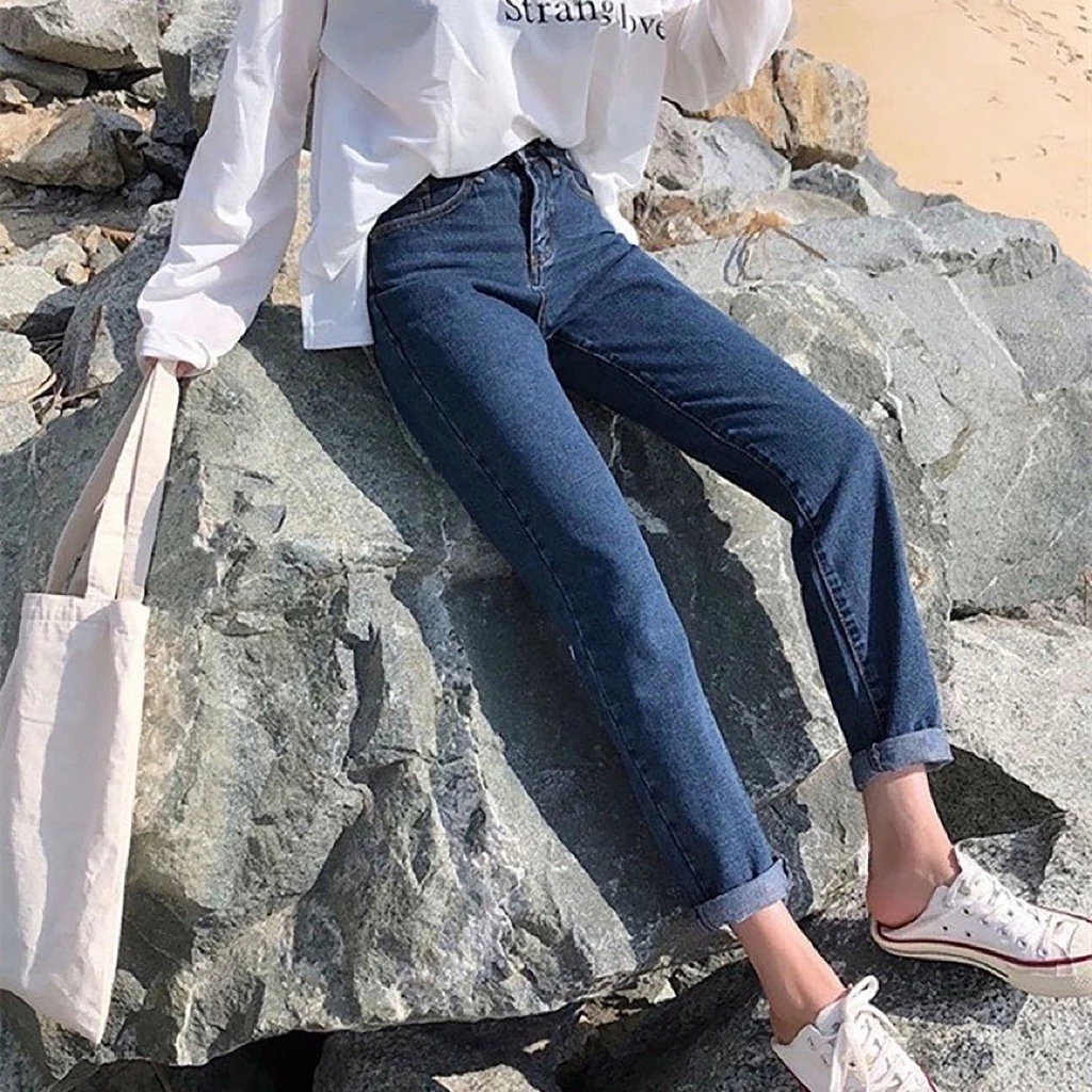 Quần Baggy jean nữ bigsize màu xanh đậm trơn truyền thống đẹp y hình đủ size 40kg đến 90kg