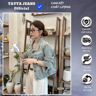 TATTA Jeans| Áo Khoác Bò croptop mài rách hàng QCL1 #8278