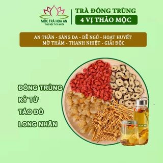 Trà Đông Trùng Hạ Thảo 4 Vị Thảo Mộc (Nấm Đông Trùng -Long Nhãn- Táo Đỏ - Kỷ Tử ) Chống Lão Hóa, Dễ Ngủ, Đẹp Da