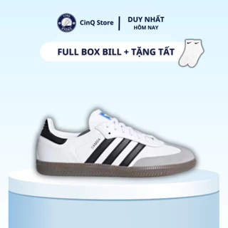 Giày DAS Samba Og White Nam Nữ, Giày Sneaker Samba Classic Màu Trắng Sọc Đen Bản Da Xịn - Hàng Xuất Store Full B