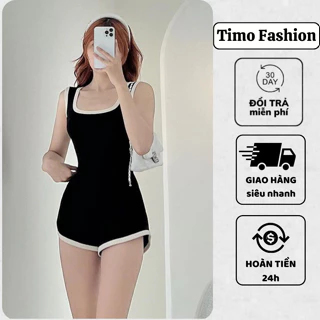 Jumpsuit nữ đi biển Timo, Đồ đi biển dáng ngắn ôm body áo liền quần sexy, hở lưng, chất thun tăm co giãn, BTNN114