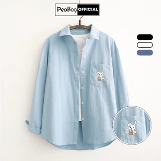 Áo Sơ Mi Nữ, Sơ Mi Nam Nữ Dài Tay Unisex By PEABOO Mã BST09 In Hình Chất Đũi Xước Có Túi Ngực Form Rộng Phong Cách Hàn