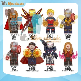 Mô hình lego nhân vật captain marvel Iron man Doctor strange Thor Scarlet minifigures kèm đế