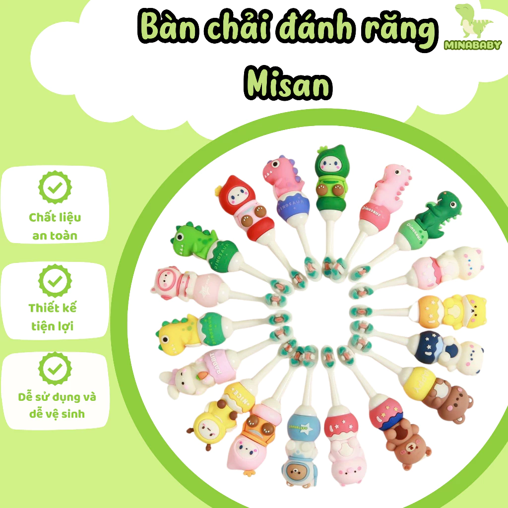 Bàn chải đánh răng cho bé Misan, bàn chải đánh răng cao cấp chất liệu siêu mềm dành cho bé nhiều hình dáng cực đáng yêu