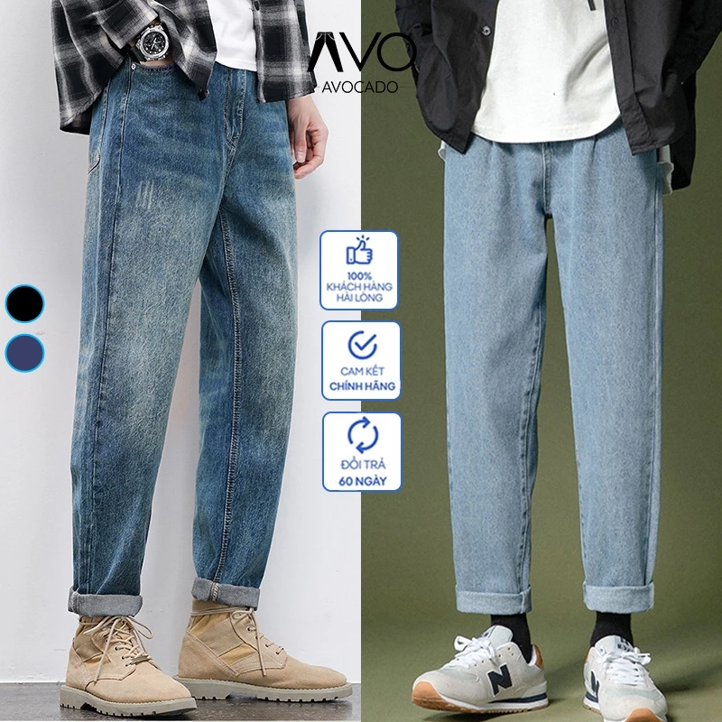 Quần jean baggy nam Xanh Đen RETRO ống rộng xuông cạp cao Quần bò nam dáng suông xu hướng Avocado