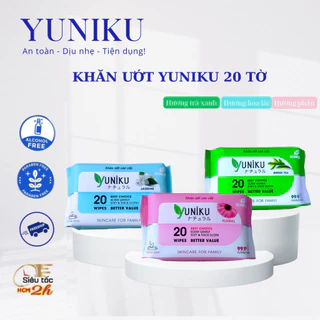 Combo 3 gói khăn ướt Yuniku 20 tờ mix hương ngẫu nhiên