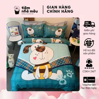 Bộ 4 Món Vỏ Chăn Ga Gối Cotton 100% Mềm Mịn Thoáng Mát Hoạt Hình 5D Cao Cấp Freesize Tiệm Nhà Mêu