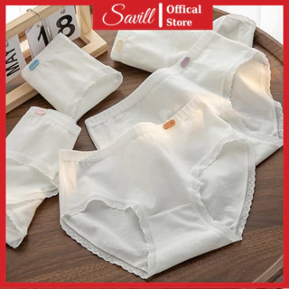 Quần lót nữ cotton viền ren cạp vừa tôn dáng đính item dễ thương SAVILL LA72