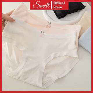 Quần lót nữ cotton đính họa tiết dễ thương, Quần chip nữ cạp vừa đáy may kháng khuẩn SAVILL L1715