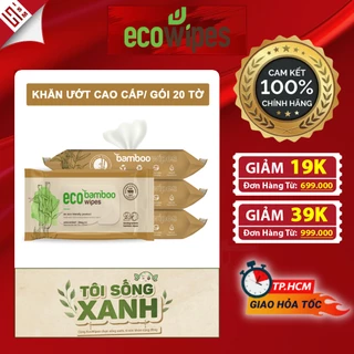 Khăn ướt vải sợi tre kháng khuẩn Ecobamboo Cao Cấp an toàn cho da bé (Không mùi/ Gói 20 tờ)