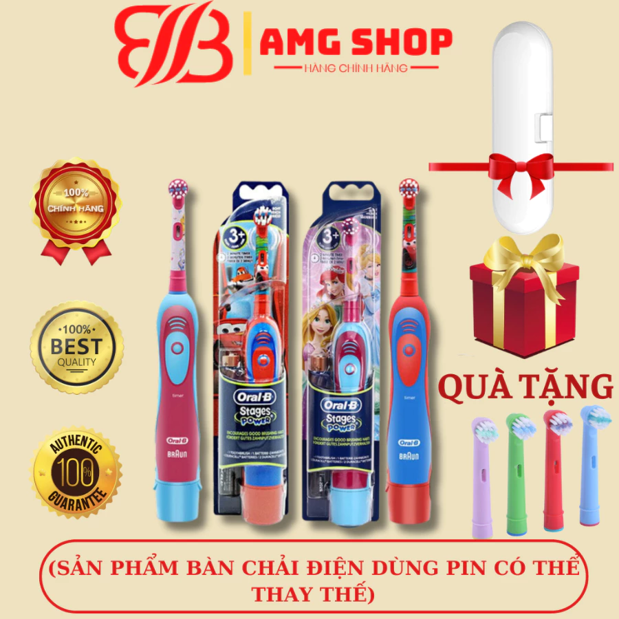 Bàn chải điện cho bé Oral-B Stages Power - Sử dụng pin AA thay thế được dành cho trẻ em trên 3 tuổi (PRETTY SKIN)