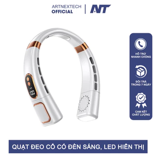 ARTNEXTECH - Quạt Đeo Cổ Mini Tích Điện Siêu Mát Không Cánh Có Đèn Sáng, 5 Cấp Độ Gió, Màn Hình LCD, PIN Sử Dụng 7-10H