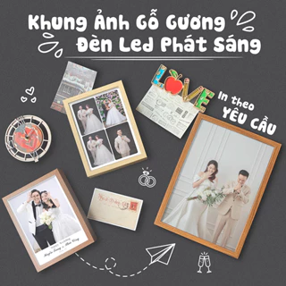 Khung ảnh gỗ tích hợp gương soi in ảnh theo yêu cầu ảnh cưới Lada gift làm quà cưới cặp đôi, wedding