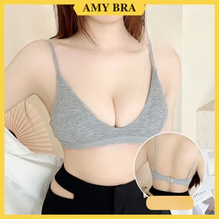 Áo Bra Mút Mỏng Cổ Thuyền Hở Lưng Quyến Rũ, Áo 2 Dây Cotton Gân Tăm Thoáng Mát AMYBRA B8038