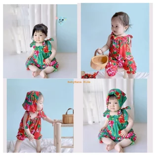 Body Đùi 2 Dây Hoa Cho Bé Gái, Mẫu Bodysuit Họa Tiết Chăn Công Chất Thô Lanh Cho Bé từ 3-12kg