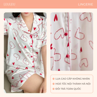 Bộ Pijama Cho Nữ CỘC dễ thương họa tiết trái tim, Đồ bộ mặc nhà thời trang pyjama quần dài nữ Leuleu Lingerie