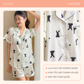 Bộ Pijama Cho Nữ CỘC dễ thương họa tiết Black Rabbit, Đồ bộ mặc nhà thời trang pyjama quần dài nữ Leuleu Lingerie