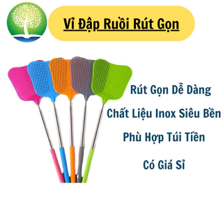 Vợt/Vỉ Bằng Nhựa Dẻo Đập Ruồi Muỗi, Vỉ Đập Côn Trùng Thân Inox Rút Gọn Linh Hoạt từ 28-65 cm