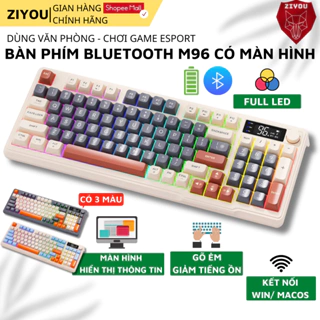 Bàn Phím Gaming Không Dây Bluetooth Ziyou M96 Có LED 2 Chế Độ Kết Nối Cho Máy Tính, Laptop  Tích Hợp Màn Hình, Núm Xoay