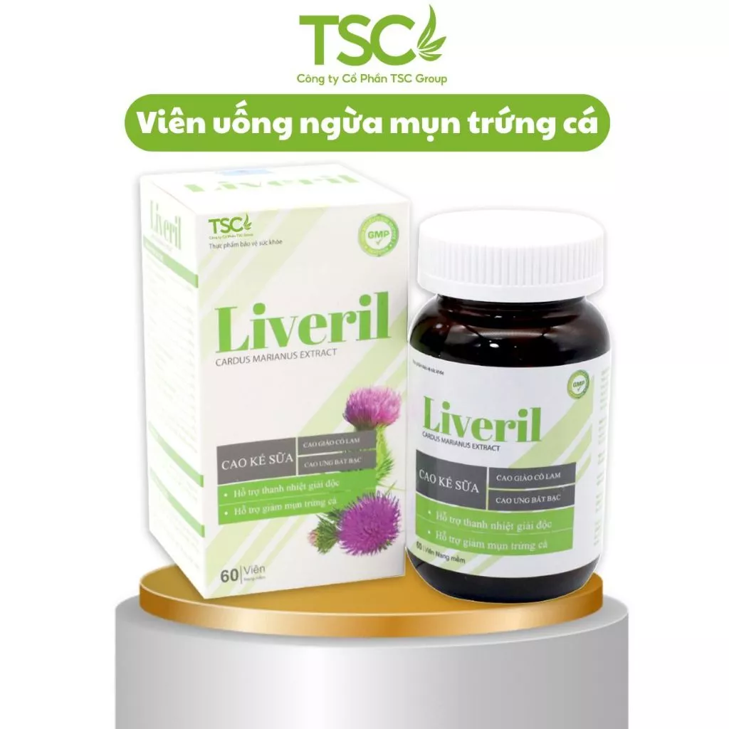 Viên uống giảm mụn Liveril TSC Group Hộp 60v - Giúp giảm mụn trứng cá, ngừa thâm, điều tiết bã nhờn từ thảo dược