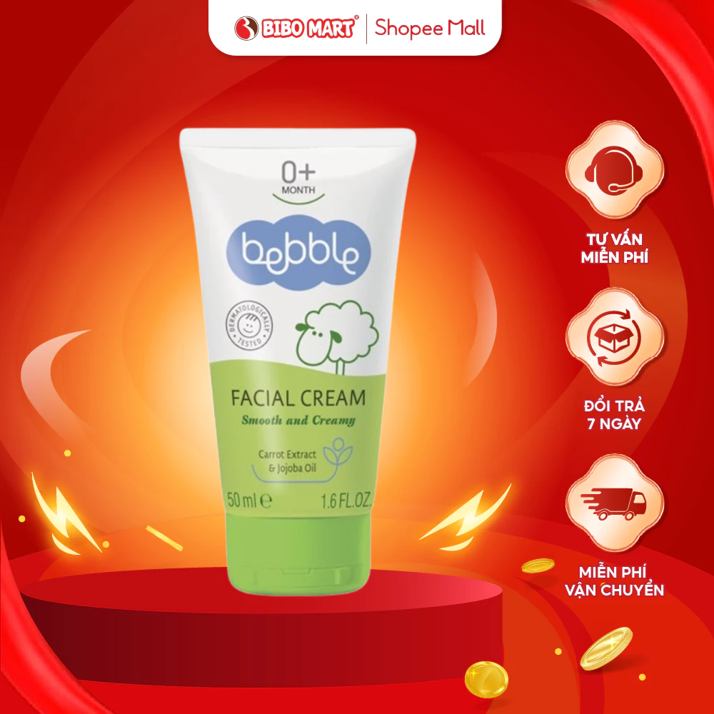 Kem Dưỡng Ẩm Bebble Facial Cream Dưỡng Ẩm Dịu Nhẹ Giảm Ngứa Rát Lành Tính Cho Làn Da Bé 50ml - Bibomart