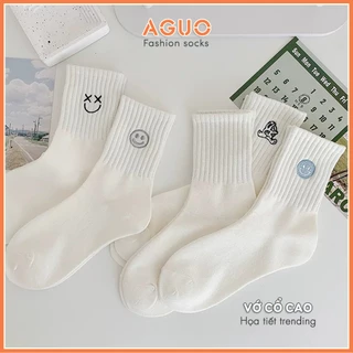 Tất nam nữ cổ cao bassic dễ phối đồ ,tất vớ cotton thoáng khí thấm hút mồ hôi chân - Aguo shop