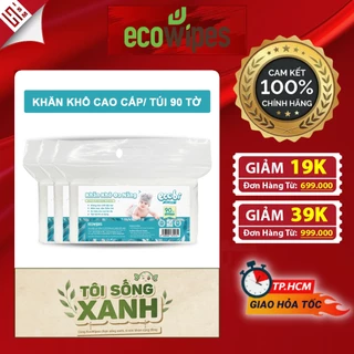 Khăn vải khô đa năng Ecowipes Cao Cấp an toàn cho bé và siêu tiết kiệm (Mềm/ Mịn/ Thấm hút tốt/ Túi 90 tờ)