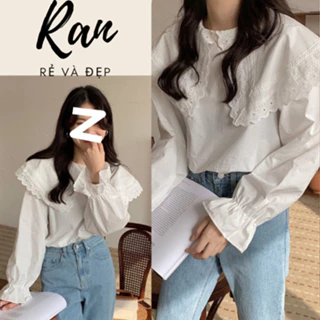 Áo Sơ Mi Nữ viền hoa cổ sen kiểu dáng hàn quốc tiểu thư dễ thương đẹp dài tay ulzzang vintage Ranstore