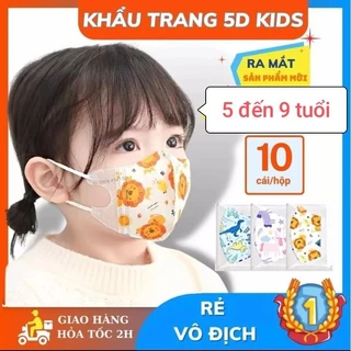 ( combo 200c )  Khẩu trang trẻ em 5D Kids tiến hùng,hông quân cho bé từ 4  tuổi đến 9 tuổi. kháng khuẩn chống bụi mịn