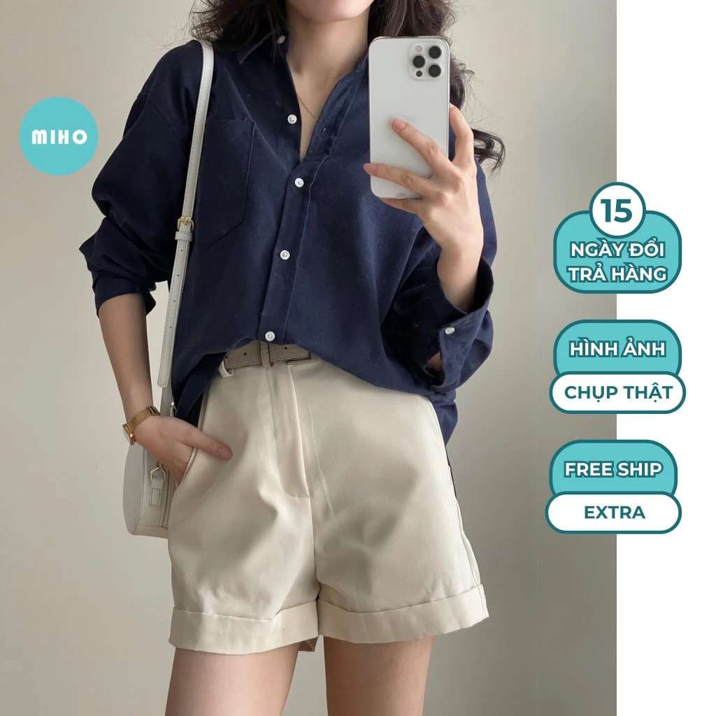 Áo Sơ Mi Linen, Áo Sơmi Nữ Basic Trơn, Áo Somi Dáng Rộng Thấm Hút Mồ Hôi Miho House